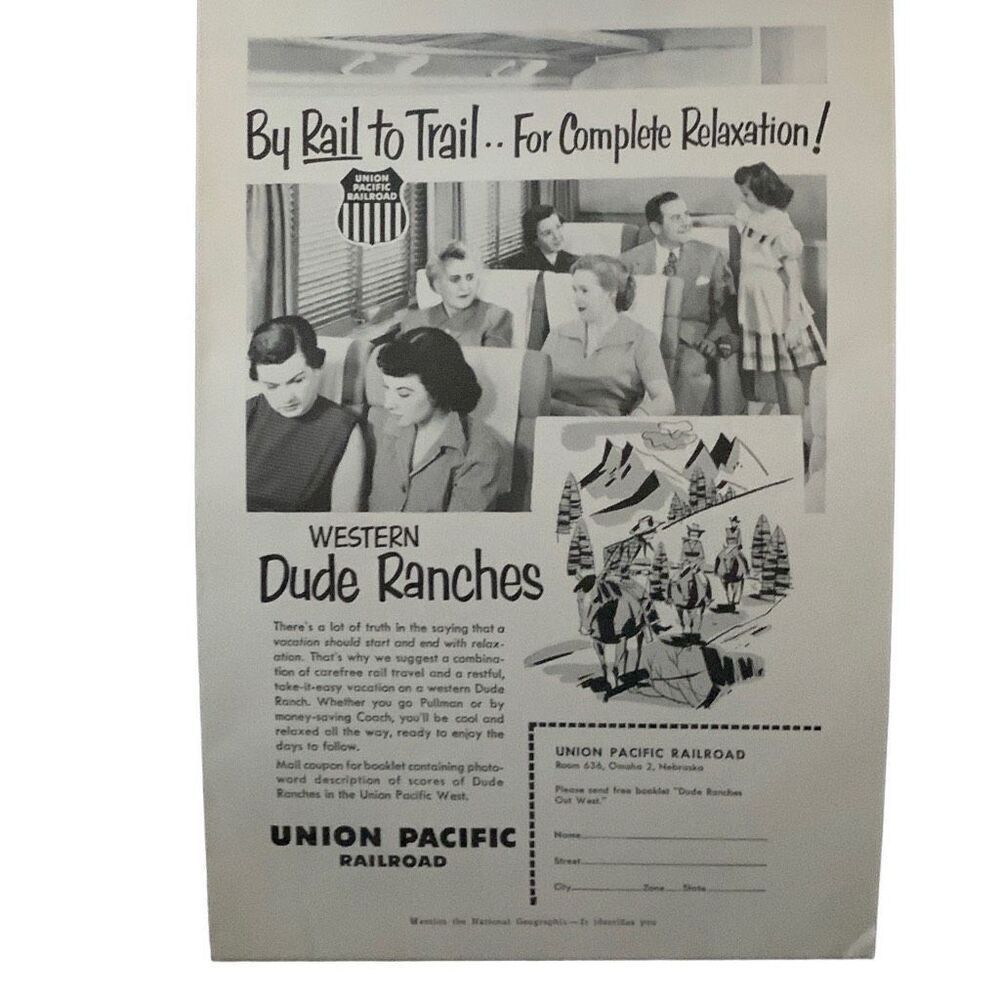 Vintage 1953 Union Pacific Rail to Trail Ad Advertisement